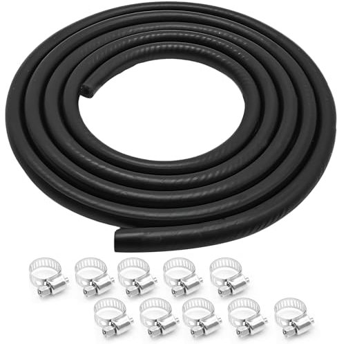 MospdyGear 8mm (5/16 Inch) ID Fuel Line Hose, Braided 2.4M 8 Feet Braided Rubber Tubing f with 10 Clamps, Replacement for Automotives Boat Generators