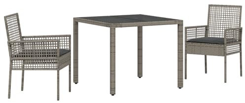 vidaXL Garten Essgruppe 3 STK. Grau Poly-Rattan