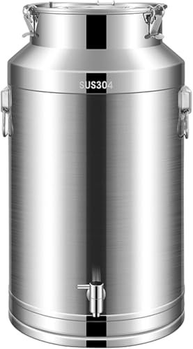 VDLLQYN, Luftdichter Edelstahl-Aufbewahrungseimer for Milchkannen – robuster Lebensmittelbehälter mit Zapfhahn und Deckel mit Silikondichtung,Edelstahl-Milchkannen(25L)