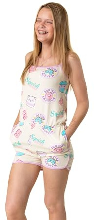 Squishmallows Girls Multicoloured Sleeveless Playsuit | Squish Squad Character All Over Print Outfit | Casual Summer Apparel with Pockets | Elasticated Waistband Round Neck Design