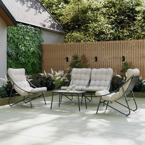 CHARLES BENTLEY Porto 4 Seater Steel Lounge Set, Oatmeal One Size