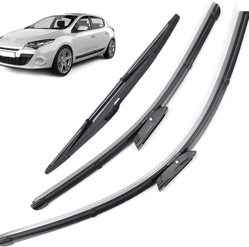 WETCL Juego de Limpiaparabrisas Delanteros y Traseros para Renault Clio 3 MK3 2005-2007, Parabrisas Escobillas Limpiaparabrisas Durable Accesorios