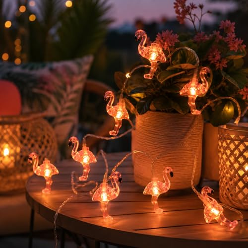 LED Flamingo Lichterkette Outdoor,1.5M 10 LEDs Lichterkette Flamingo Batterie,Flamingo Table Decoration,Hawaii Sommer Lichterketten für Hawaii-Partys Im Innen- und Außenbereich Sommerfest Strand Deko