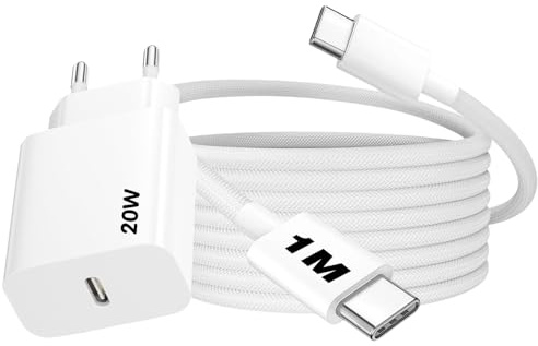 20W Ladegerät Netzteil USBC Ladekabel 1M Weiß USB C auf USB C Kabel Kompatibel für Motorola Edge 60 Pro Ladegerät/Stylus/Fusion, Moto Edge 50 Neo/Ultra/40/30, Edge 2025/G100/G96/G86/G06 Power/G05/G56