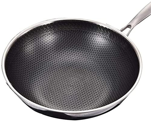 GUHPZA Poêle Antiadhésive Double Face en Nid d'abeille en Acier Inoxydable Wok sans Huile Poêle À Frire Fumée Wok sans Phosphore，D-26cm
