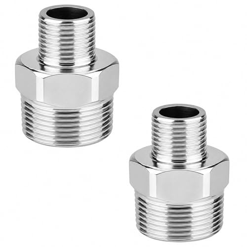 QZKJQDD Edelstahl Doppelnippel 1/2 Zoll AG x 1/4 Zoll AG, 2 Stück Adapter | Sechskant Reduzierstück, Außengewinde Beidseitig, Silber, ca. 28 mm Lang, für Sanitär, Wasserleitung, Pneumatik und Werkstatt
