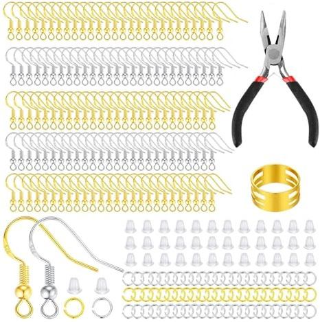 Earring Making Kit 602pcs - Earring Hooks Hypoallergenic 925 Sterling Silver & Gold Plated Findings, Jump Rings, Jewellery Findings, Clear Silicone Backs for DIY Jewelry Making (Gold & Silver)
