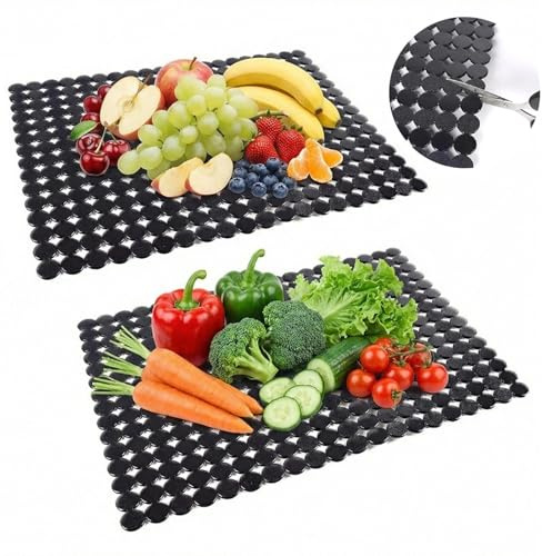 Dwitkul 2 Stück Spülbeckeneinlage 40x30 cm PVC Spülbeckenmatte Zuschneidbar Spülmatte für Spülbecken Einlage Schutzmatte Schnell Ablaufend Waschbecken Einlage für Protektoren Küchenspüle (Schwarz)