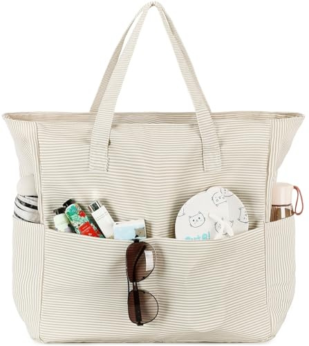 LEDAOU Strandtasche Damen, Große Cord Tote Bag mit wasserdichtem Nassfach | Große Badetasche & Shopper Damen aus wasserabweisendem Cord mit Doppelreißverschluss – für Strand, Reise, Arbeit & Alltag
