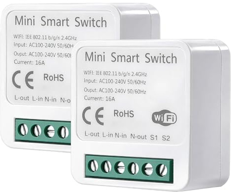 Pretify 2pcs Interruptor Inteligente WiFi para Alexa Tuya y Smart Life | Smart Switch WIFI, Mini Interruptor WiFi DIY, Interruptore Inteligente 2.4GHz, Requiere Cable Neutro