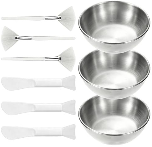 Facial Bowls and Brushes Set - 3 Mixing Bowls & 3 Spatulas & 3 Fan Brushes | Professional Face Mask Applicator Kit for Skincare, Makeup, DIY (8.2x3cm)