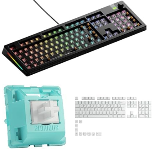 GLORIOUS Gaming GMMK 3 PRO 100% Barebone (ISO, Schwarz) & Lynx Linear Switches (108 STK., Lubed) & GPBT Keycaps (Arctic White, DE) Bundle