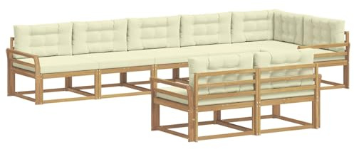 vidaXL Outdoor-Sofagarnitur mit Kissen 6 pcs Weiß und Creme Polyester, Akazienholz Sofa, modernes Outdoor Lounge Set, langlebige Gartenmöbel, vielseitige Sitzgelegenheit für Terrasse