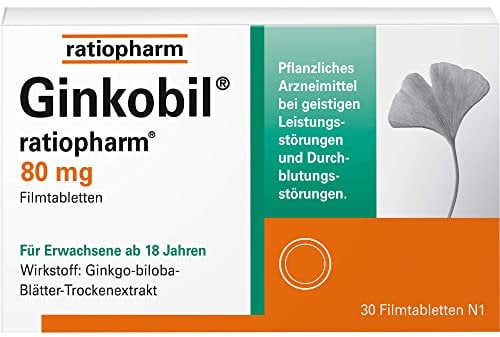 Ginkobil® ratiopharm 80 mg Filmtabletten stärken die Gedächtnisleistung und Konzentrationsleistung* mit dem Extrakt aus Ginkgo biloba, 30 Filmtabletten