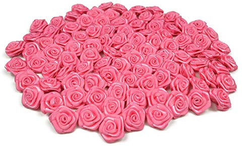 Rosen 15 mm x 100 Stück Satinrosen Aufnäher Deko Blumen Röschen zum Basteln Haarschmuck kleine Rosenköpfe Farbe: pink 156