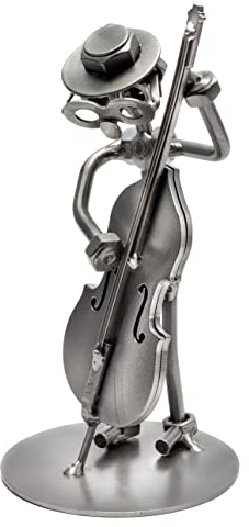STEEMO Schraubenmännchen Kontrabass Musiker Geschenk Metall-Kunst Deko Figur - Geschenkidee, Stahl, grau 8x8x17 cm