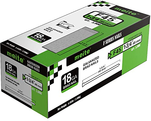 meite Clous de Finition Brad Galvanisés Type 18G/45 mm, Lot de 5000 | Clou pour Cloueuse 18G, pour Plinthes, Moulures, Meubles et Travaux de Finition