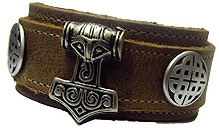 Wickel Lederarmband Farbe hellbraun Thor Hammer Mjölnier