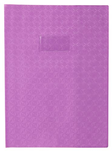 Clairefontaine 72216C - Heftumschlag / Heftschoner / Hefthülle Calligraphe mit Feinkörnung & Diamantmotiven DIN A4 21x29,7 cm, Etikettenhalter, aus PVC blickdicht und strapazierfähig, Violett, 1 Stück