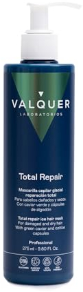 Valquer Total Repair Cold Effect Maske. Ultra-feuchtigkeitsspendend, reparierend und pflegend für geschädigtes und trockenes Haar mit PhytoCold, Macadamiaöl und Blaubeerextrakt. Vegan. 275 ml.