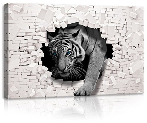 Forwall - Leinwand Bilder - Tiger Abstrakt 3D Effekt Tier - 60x40 cm Leinwandbilder - Bild auf leinwand - Wandbild XXL groß Wandbilder für Wohnzimmer Schlafzimmer Wohnzimmerbilder Modern kunstdruck