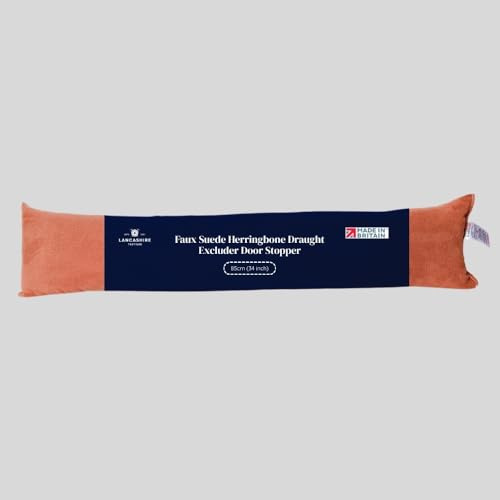 Lancashire Textiles Faux Suede Herringbone Draught Excluder Door Stopper – Effective Insulation, Energy Saver – Hollowfibre Filling – Prevents Wind and Dust (Terracotta, 85 X 20 Cm, 34” X 8”)