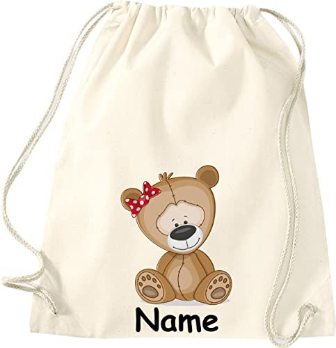 Shirtinstyle Gym Sack Kinder Turnbeutel Tiere Schaf Schäfchen mit Wunschnamen, Beutel Tasche Hort Kita, Farbe Natur