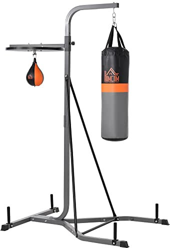 HOMCOM Support de Sac de Frappe sur Pieds Sac de Frappe sur Pied Station de Boxe Poire de Vitesse Inclus Acier Noir équipement de Muay Thai, Kickboxing, Arts Martiaux, Gym
