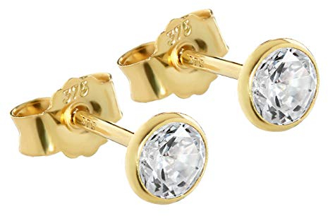 NKlaus Paire 4,5mm calice clou d'oreille or jaune 375 or Boucles d'oreilles cristal 9 carats zircon blanc 2606