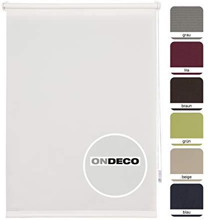 ondeco - Store enrouleur pour lumière du jour - Sans perçage - Klemmfix - Store brise-vue à traction latérale - Translucide et opaque - 75 x 160 cm - Blanc