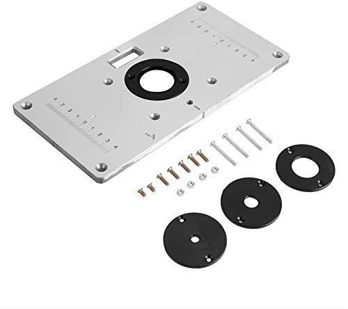 Aluminium Woodworking DIY Router Table Insert Plate 235 * 120 * 8mm Router Tischeinsatzplatte Tisch Einsatzplatte mit 4 Ringen und Schrauben für Holzbänke