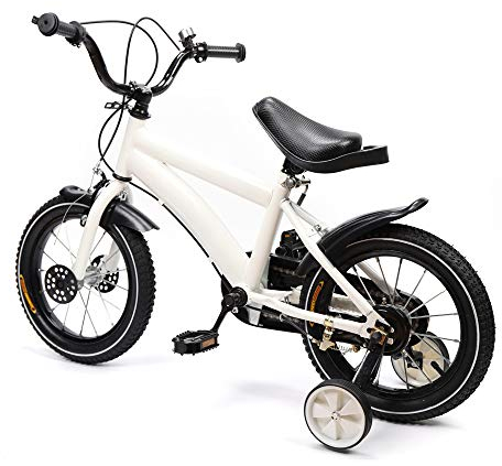 14 Zoll Kinderfahrrad Unisex Fahrrad für Kinder Mädchen und Jungen mit Rücktritt Stützräder (Weiß)