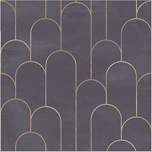 UniGoos - Carta da parati con motivo arhced, 45 x 299 cm, colore: Grigio viola e oro metallizzato