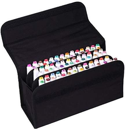 EXCEART Portable Art Marker Storage Pouch - 80 Markers with Case, Carrying Bag & Makeup Organizer