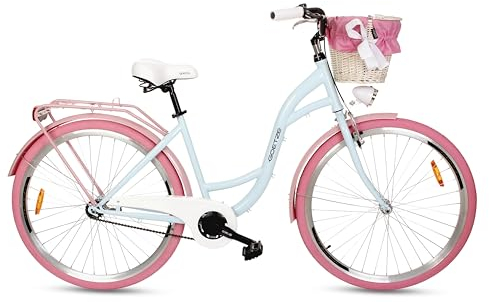 Goetze Style Vintage Retro Citybike Damenfahrrad Hollandrad, 28 Zoll Alu Räder, 1 Gang, Single Speed, Tiefeinsteiger, Rücktrittbremse, Korb mit Bezug Gratis!