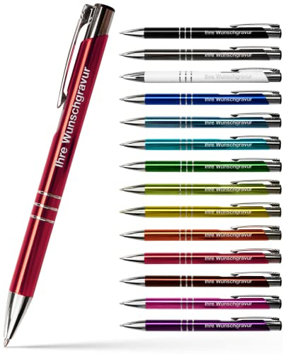 #teamludorf 25x Metall-Kugelschreiber mit Wunsch-Gravur - Personalisierte Kulis - Stift mit Namen - 14 Farben & 20 Schriftarten - 25 Stück - Rot