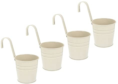 4 macetas colgantes con ganchos desmontables con orificio de drenaje, soporte para plantas de metal para decoración de patio de garaje, color