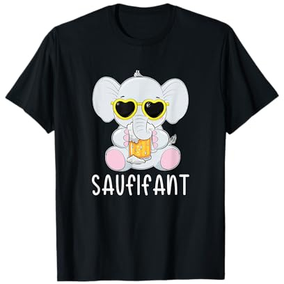 Lustige Geschenkideen Witzige Outfits Saufifant Elefant Bier Saufen Feiern Deko Herz Sonnenbrille T-Shirt Unisex Schwarz S