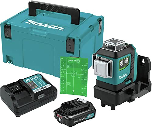 Makita SK700GDNAJ 12V max CXT® Lithium-Ion Cordless Self-Leveling 360° 3-Plane Green Laser Kit (2.0Ah), Class II, 510-530 nm, <2 mW