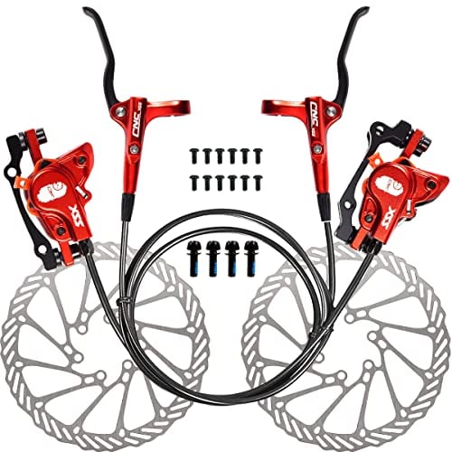 CNC Hydraulische Scheibenbremse Fahrrad,Hydraulik Scheibenbremse Set ,Hydraulisch Bremse Vorne Und Hinten aus Aluminiumlegierung für MTB/BMX/rennrad/Mountainbike,Rot