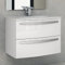 Yellow shop - Mobile bagno sospeso curvo 75 cm 2 cassetti con lavabo e specchiera led STELLA Bianco lucido (Mobile con lavabo)