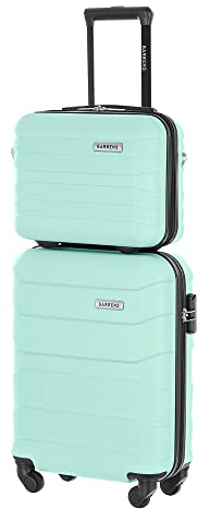 BARRENS Kabinenkoffer + Reisekosmetikkoffer Set | Handgepäck | Kabinenkoffer 55x40x20cm 34l | Kosmetiktasche 31x35x18cm 17l | Strapazierfähiger ABS-Material | Minze