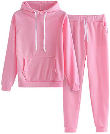 New2023- Survêtement à capuche et couleur pour femme - Survêtement de sport et pantalon de survêtement solides pour femme, rose, XXL