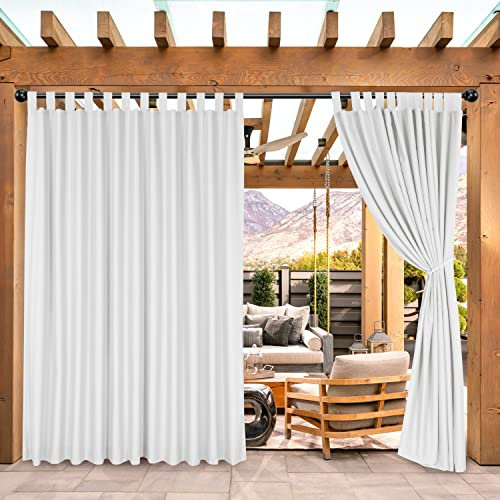 BONZER Outdoor-Wasserdichte Vorhänge für Terrasse, breite Schlaufenvorhänge zum Blockieren von Sonnenlicht für Veranda, Pergola, Pavillon, Cabana, 1 Vorhangschal, 254 x 304,8 cm, Weiß