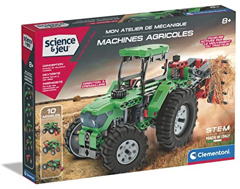 Clementoni - Science et Jeu - Mon Atelier de Mécanique - Machines Agricoles - Jeu de Construction et d'Imagination - 10 Modèles - pour Enfants à Partir de 8 Ans