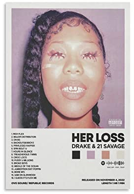 Drake & 21 Savage – Her Loss Album Cover Leinwand Poster für Zimmer ästhetisches Geschenk Rahmen: 30 x 45 cm