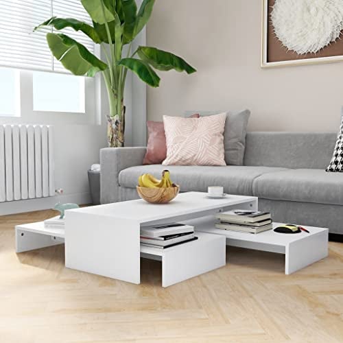 INLIFE Satztisch-Set Weiß 100x100x26,5 cm Holzwerkstoff,Weiß,22.5KG