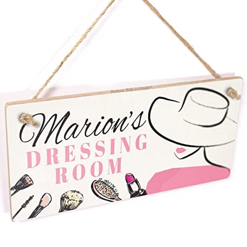 Button Hill Cottage Personalised Fashion Themed Dressing Room Sign - Rectangular, 20cm x 10cm, Engineered Wood, Wall Mount, Jute Hanging Twine, Indoor Use Only