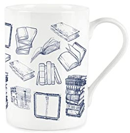 Purely Home Vintage Hobbies Range - Books and Reading Themed Mug - Fine Bone China Style White Mug Coffee/Tea Gift