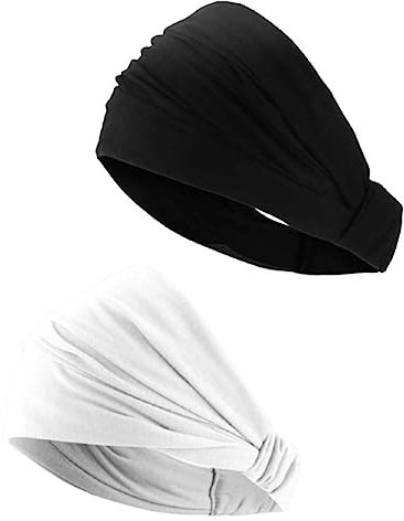 Fasce elastiche per capelli - 2pz - Black and White - Bandane/Elastici Per la testa/Per Donne/Per Sport/Yoga/Fitness/Ciclismo